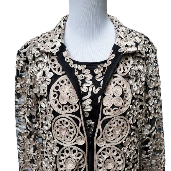 Damee Inc Black Mesh Soutache Zip Jacket & Matching Tank Top Twinset Sz L - Picture 3 of 16